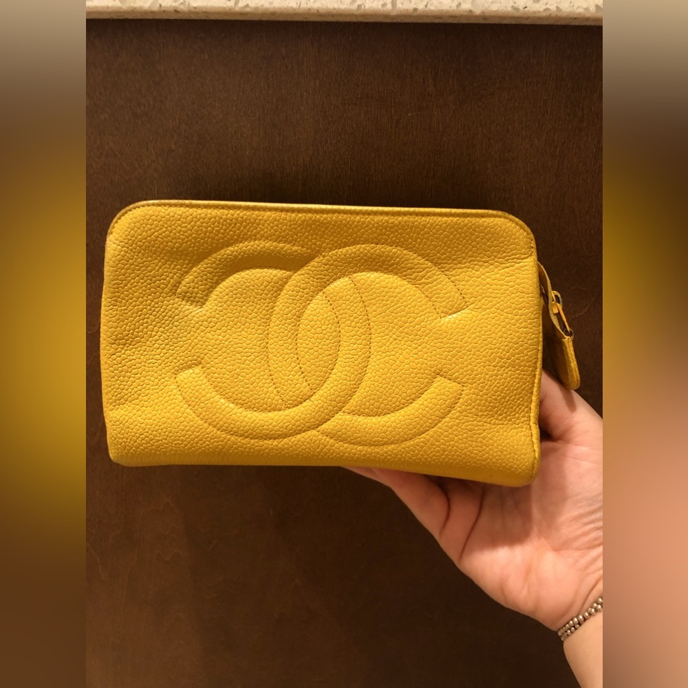Chanel Yellow Caviar Timeless CC Zip Pouch - Rare